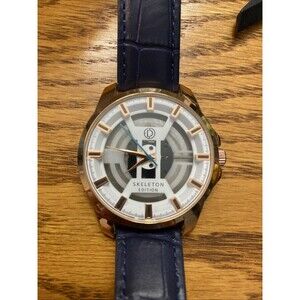 Deus Skeleton Edition Watch Rose Gold Tone With Blue Leather Band Working